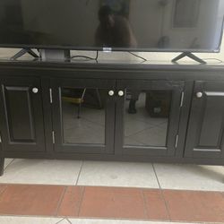 Black Solid Wood TV Stand 
