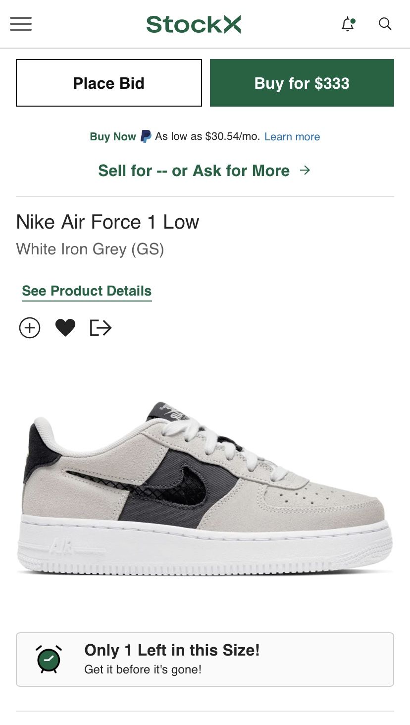 Nike Air Force 1 Low White Iron Grey Size 7