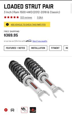 3” Ram1500 Rough Country N3 Loaded Struts 12-18 1500, 19-24 1500 classic