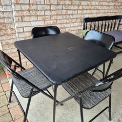 Samsonite Foldable Table & 4 Chairs , Chairs Fabric In Good Condition
