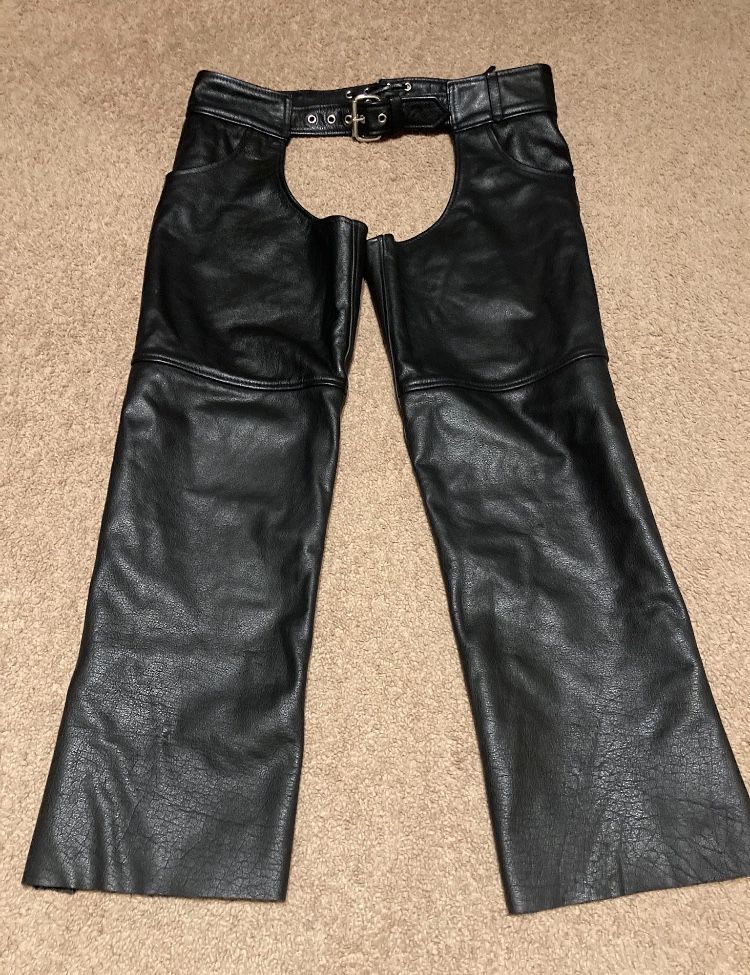Men’s Genuine Leather Biker/Motorcycle Chaps 