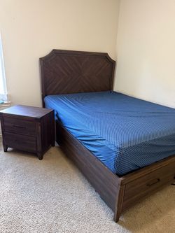 Dark Wood Bed Frame and Nightstand Set