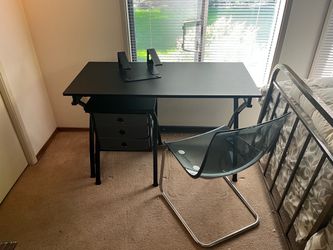 Black Desk with Drawers and Chair