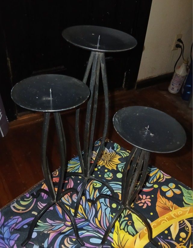 3 Black Metal Candle Holders
