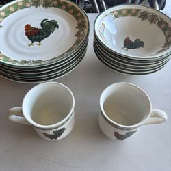 14 PC Rooster Dish Set