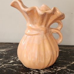 Lovely Handmade Peach Blush Pottery Pitcher Vase 7-1/2" Tall 