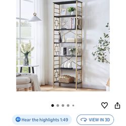7 Shelf Tall Bookshelf Gold & Black