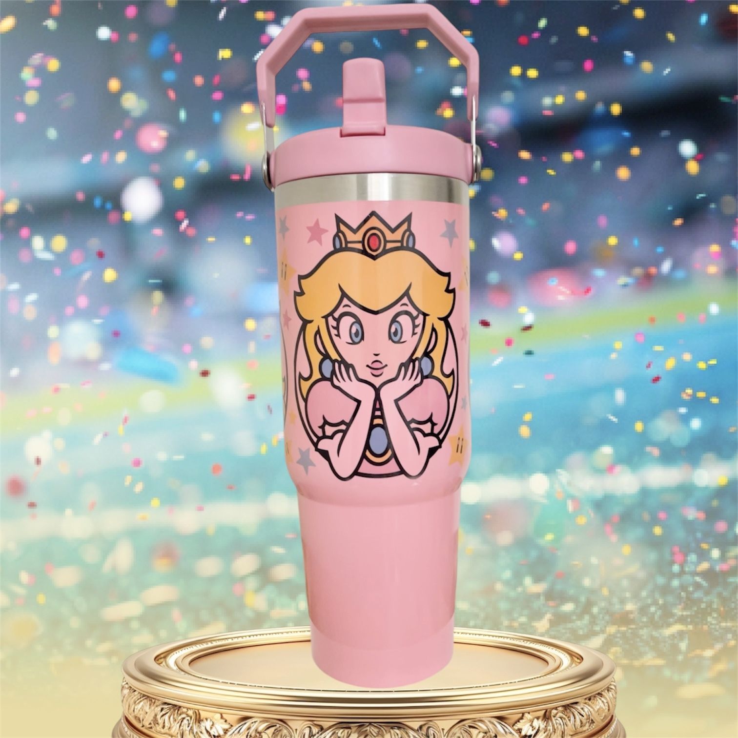 Universal Studio Super Mario Princess Peach 30oz Flip Straw 30 oz IceFlow Tumbler Gift for her Gift for him.Birthday gifts Girl's gifts Boy's gift Kid