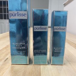 Purlisse Blue Lotus 4 In1 Cleansing Milk, Blue Lotus Balancing Moisturizer And Blue Lotus Mud Mask And Exfoliate 