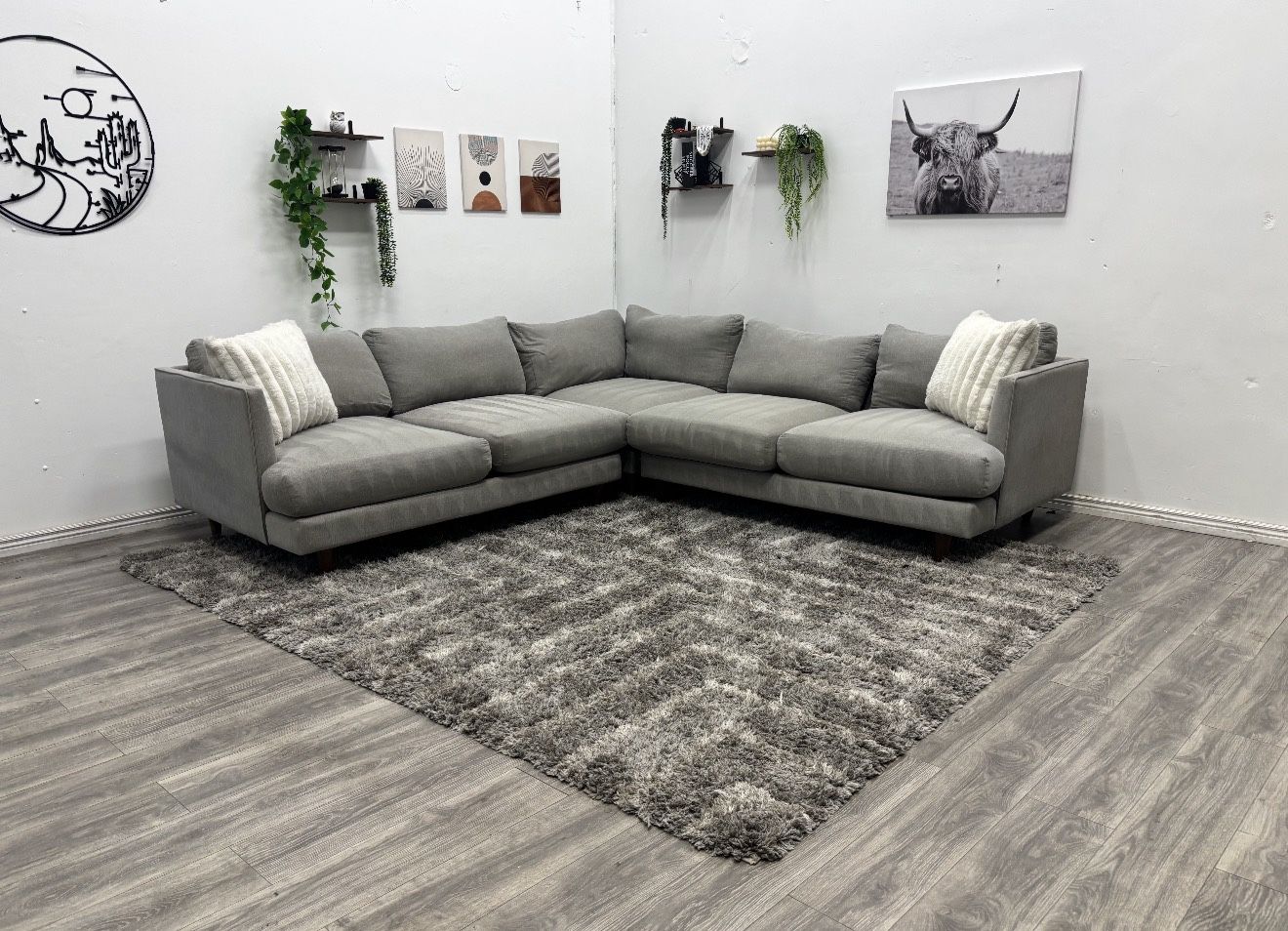 Living Spaces Grey Sectional Couch - Free Delivery