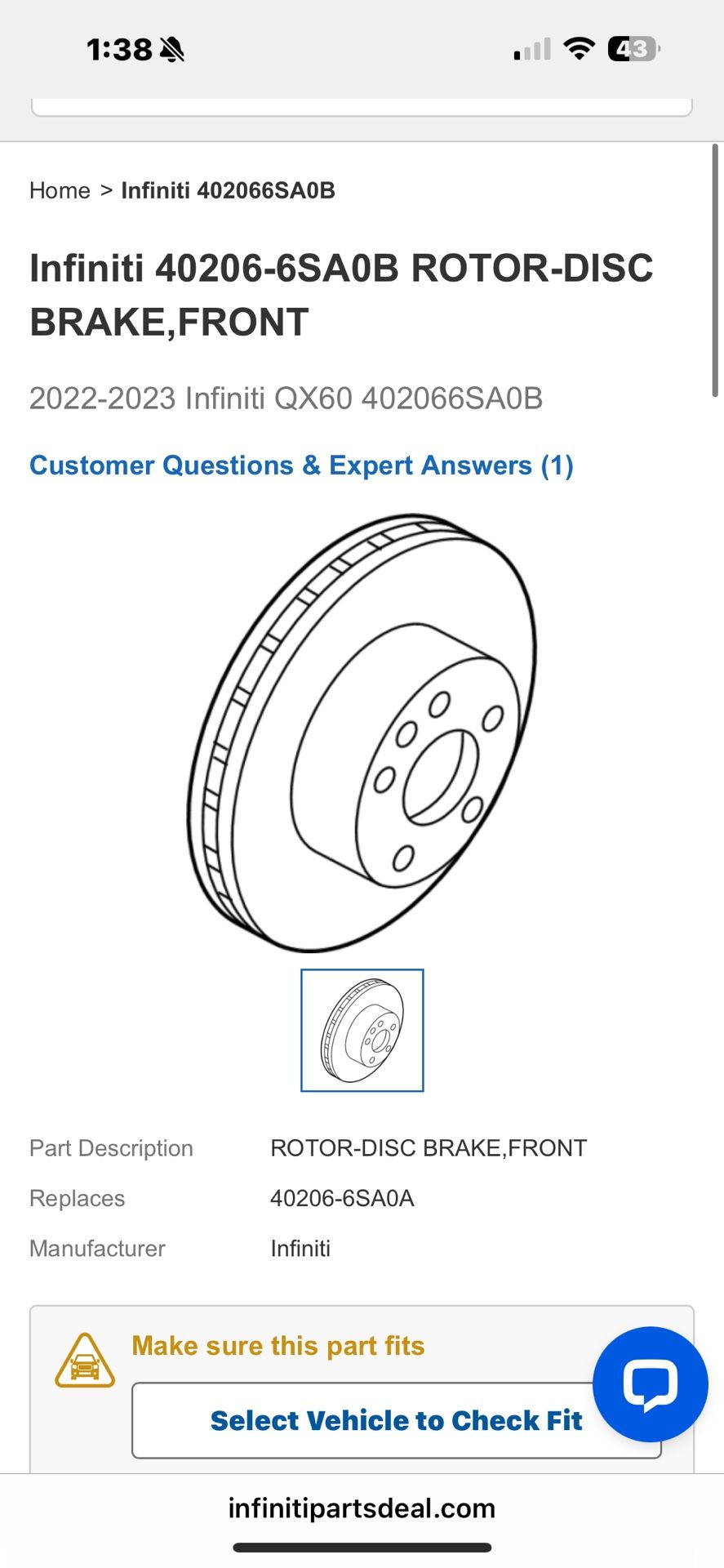 Infiniti 40206-6SA0B ROTOR-DISC BRAKE,FRONT