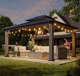 WOODEN GAZEBO WITH STEEL DOUBLE ROOF