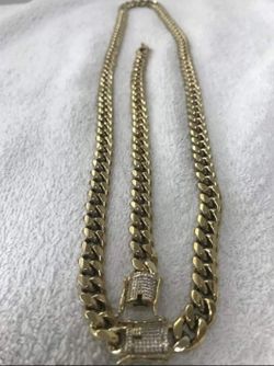 12MM Diamond Lock Cuban Link Set 14K Gold Plated Doesn't Loses Color