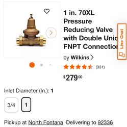 1”  in. 70XL Pressure Reducing Valve with Double Union FNPT Connection