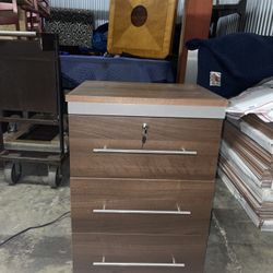 3 Drawer Wood Locking File Cabinet W Built In Electrical Outlet