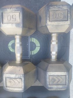 50 lb Rubber Hex Dumbbells Pair