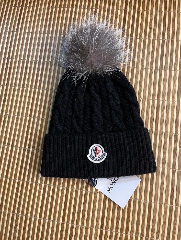Moncler Black Knit Pom-Pom Beanie