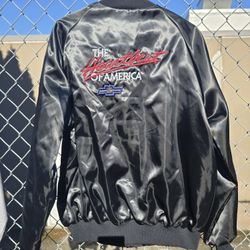 Vtg 1980s 80s Chevrolet Heartbeat of America Satin Jacket Size XL Black Chevy