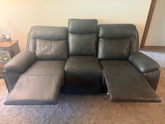 Gray Leather Reclining Sofa and Loveseat