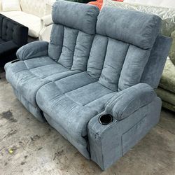 Blue Ultra Plush Reclining Loveseat With Cupholders