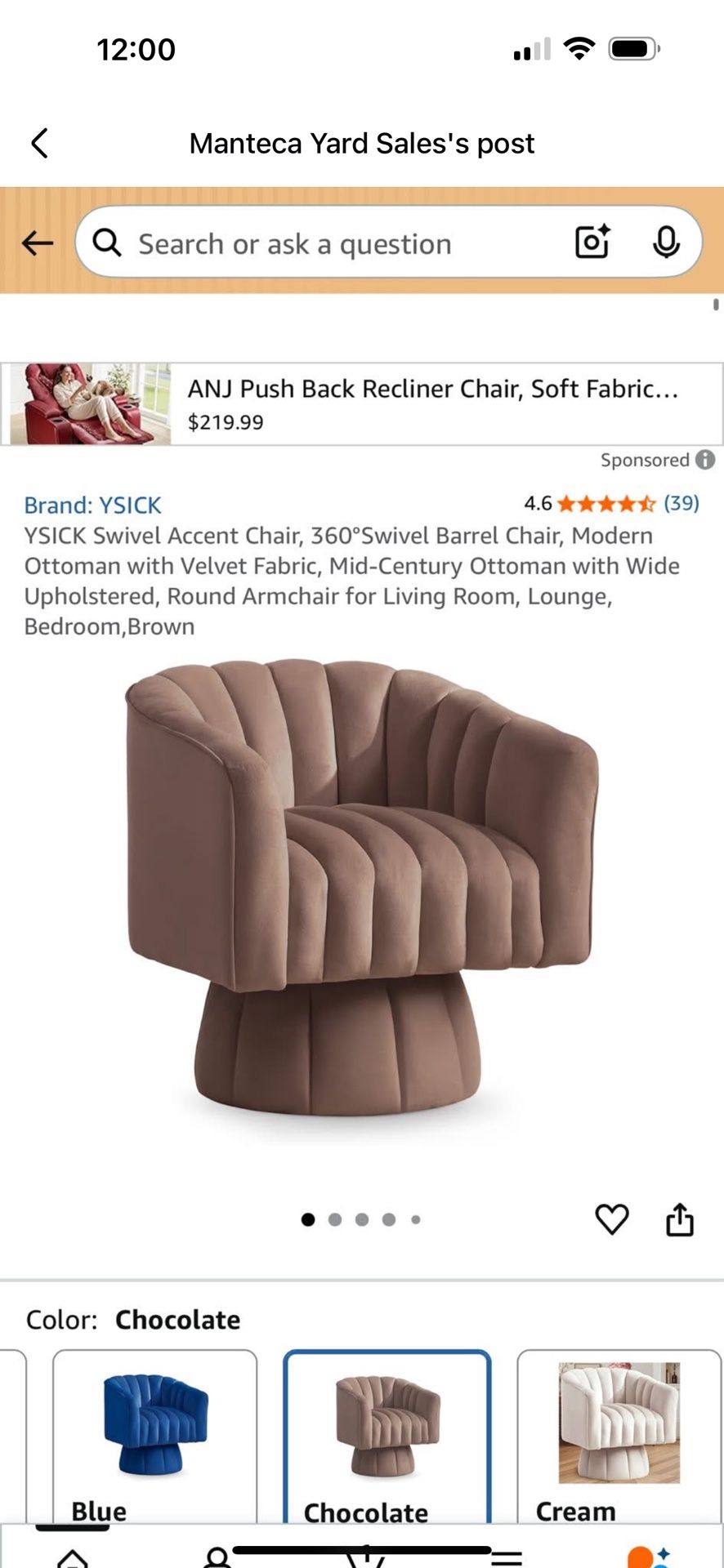 SICK Swivel Accent Chair, 360°Swivel Barrel Chair, Modern Ottoman with Velvet Fabric, Mid-Century Ottoman with Wide Upholstered, Round Armchair for Li