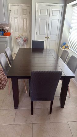 Dark Brown Wooden Dining Table Set with 6 Chairs