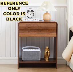 Set of 2 - Fluted Side Table with Charging Station. • Color- BLACK