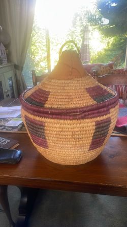Woven African Basket & Lid 18 X 18 “