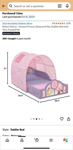 Delta Disney Princess Sleep and Play Toddler Bed with Tent and Milliard Dual Comfort Mattress