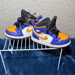 Air Jordan 1 Retro Mid Lakers Kids' Sneakers Size 8c Basketball Shoes
