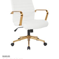 White Leather W/Gold Accents Rolling Desk Chair