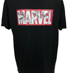 Marvel Distressed Red & White Logo Black T-Shirt Men’s Size Large Tall Graphic Tee