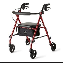 Medline Superlight Folding Aluminum Mobility Rollator Walker, Red, 250 lb. Weight Capacity, 6" Wheels, Adjustable Arms 