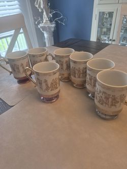 Vintage 1970s Royal Crown Arnart "Smug Mugs" Greek Roman Pedestal Cups - Lot of 7
