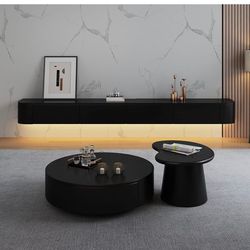 Floating TV Stand with LED – Wall Mounted Media Console (Black)