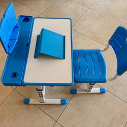 Kids Desk Chair Set,Height Adjustable Functional Study Desk Kids Pull Out Drawer