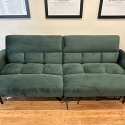 Green Velvet Futon Sofa Bed 