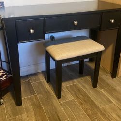 Black Desk or Makeup Table w/Bench