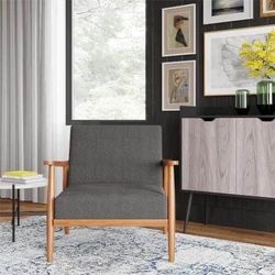 Better Homes & Gardens Mid Century Chair, Adjustable Position, Wood with Linen Upholstery, Gray