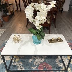 Metal and Marble Table.  44. W24.  H19. Inches 