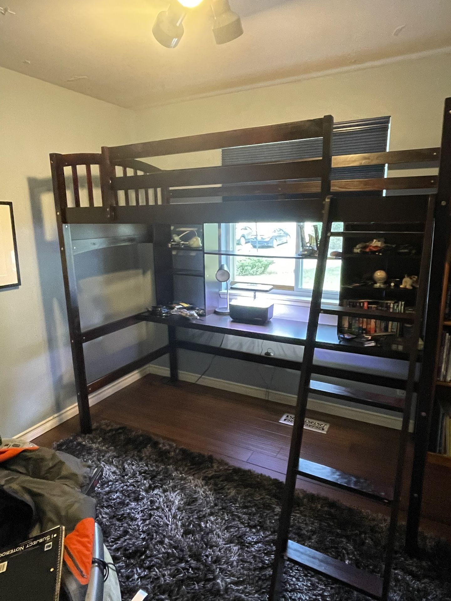 High Loft Bed With Desk And Book Shelf