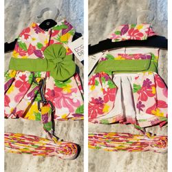 SMALL DOG FLORAL DRESS w MATCHING LEASH