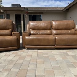 Power reclining leather couch and power reclining chair