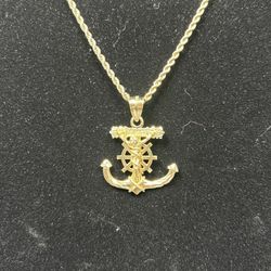 Solid 10K Gold Jesus Anchor Pendant