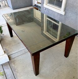 Wood Dining Table with Glass Top & Chairs