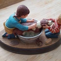 Splish Splash Norman Rockwell's Age of Wonder Collection 1990 Kids Bathing Dog