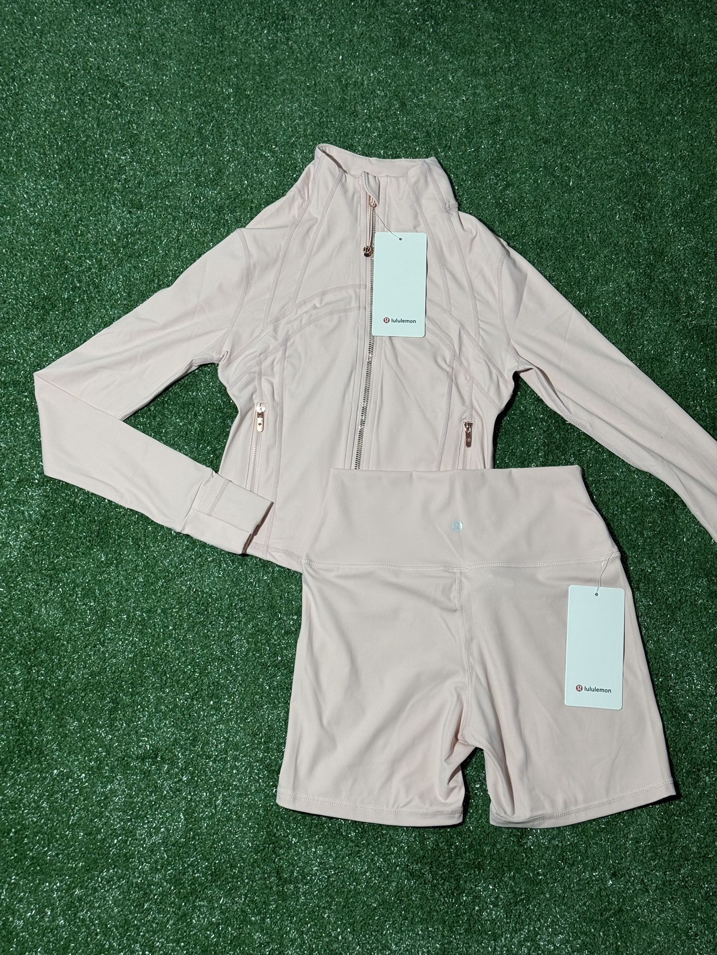 Pink Lululemon Cropped Jacket And Shorts Set🩷