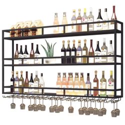 New In Box! Gwlqrtxv Heavy Duty (47”x35”x9.5”) LED Wall Mounted Wine Rack W/Glass Holders $75 (#890)