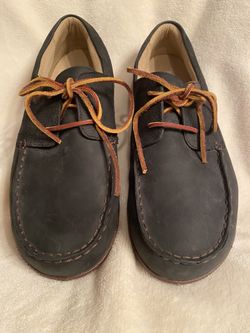 Olukai Black Leather Suede Boat Shoes