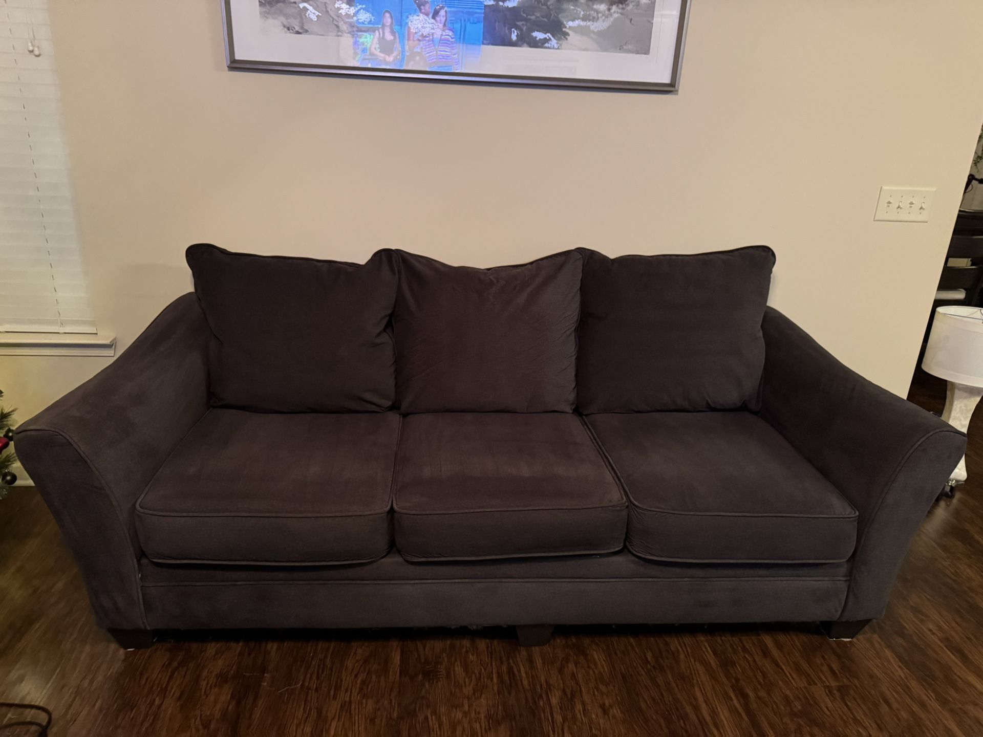 2 Piece Couch Set with 2 Glass Side Tables and Glass Coffee Table